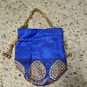 Blue and Gold Embellished Women's Bag